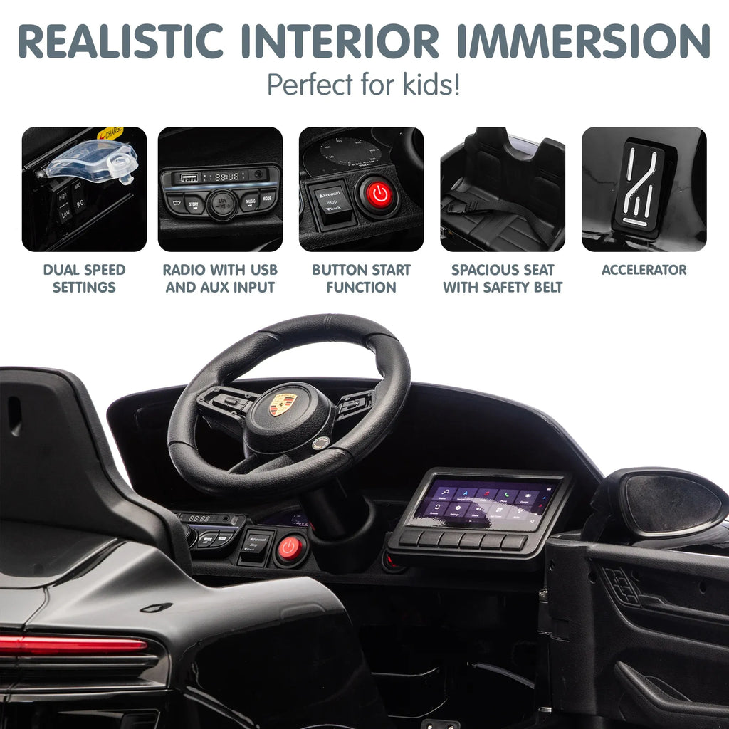 Porsche Macan Turbo EV 12V Kids Electric Ride-On Car, Black