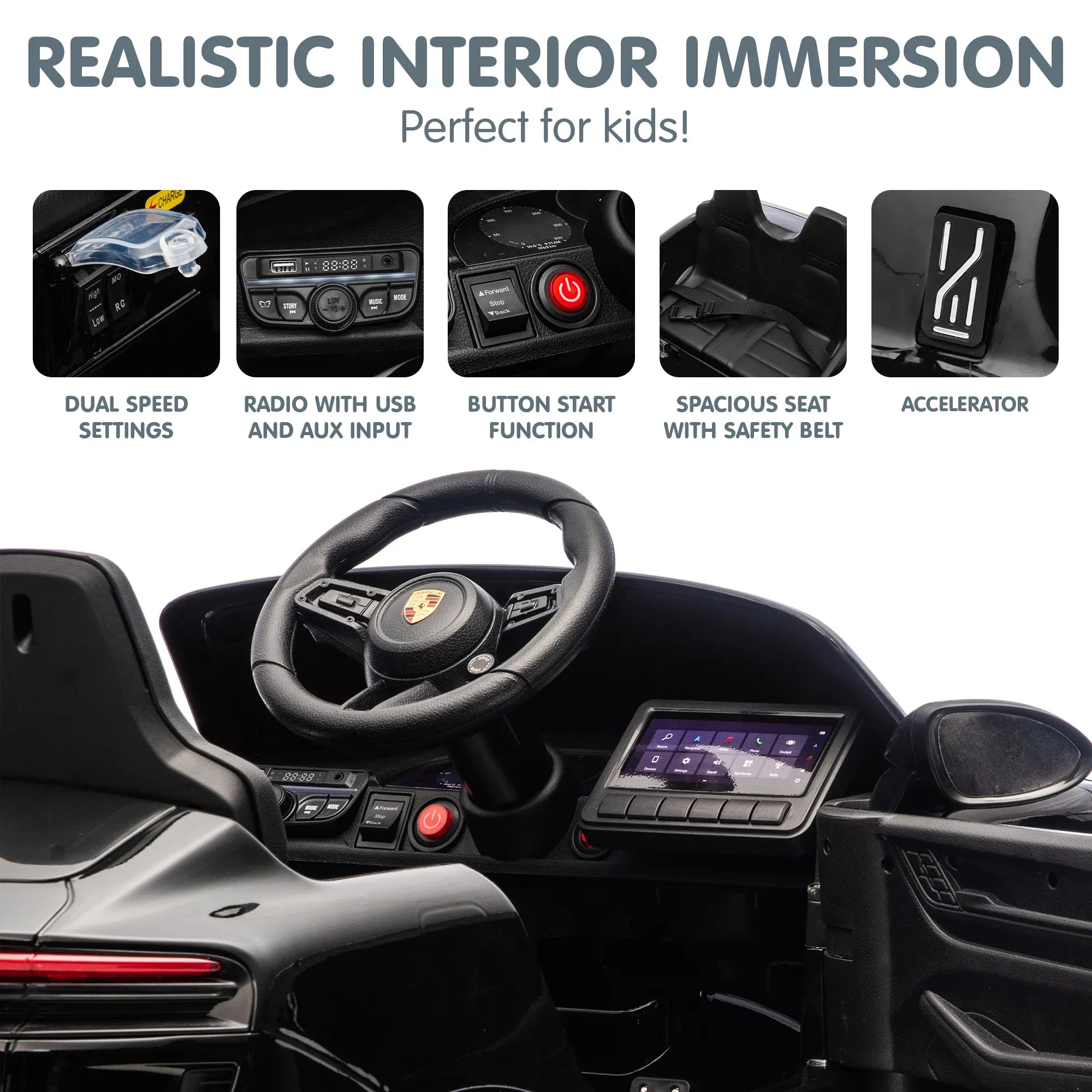 Porsche Macan Turbo EV 12V Kids Electric Ride-On Car, Black