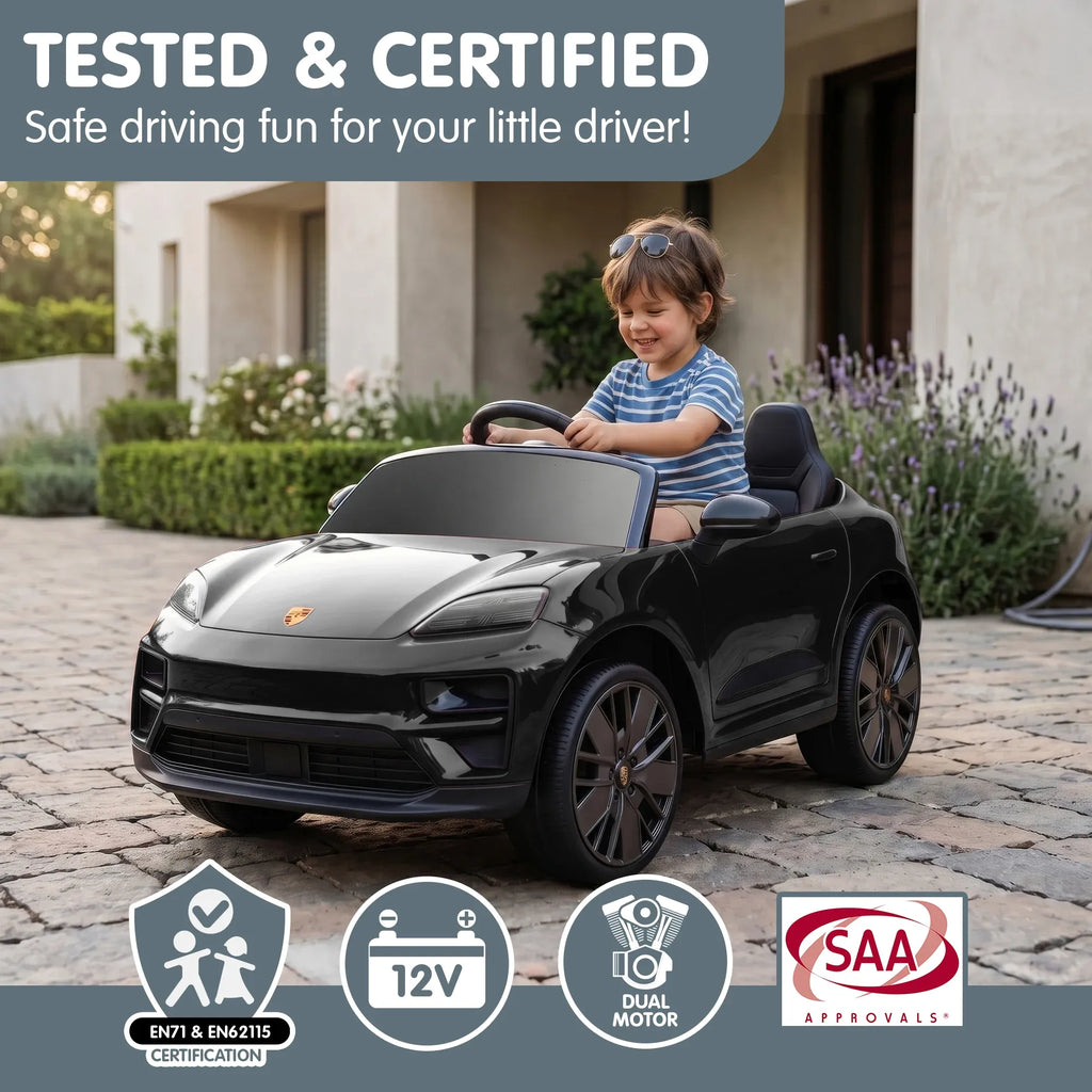 Porsche Macan Turbo EV 12V Kids Electric Ride-On Car, Black