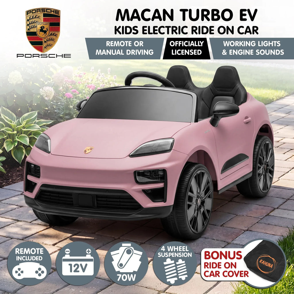 Porsche Macan Turbo EV 12V Kids Electric Ride-On Car, Pink