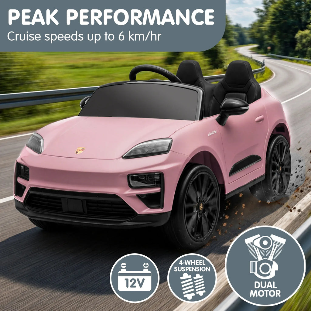 Porsche Macan Turbo EV 12V Kids Electric Ride-On Car, Pink