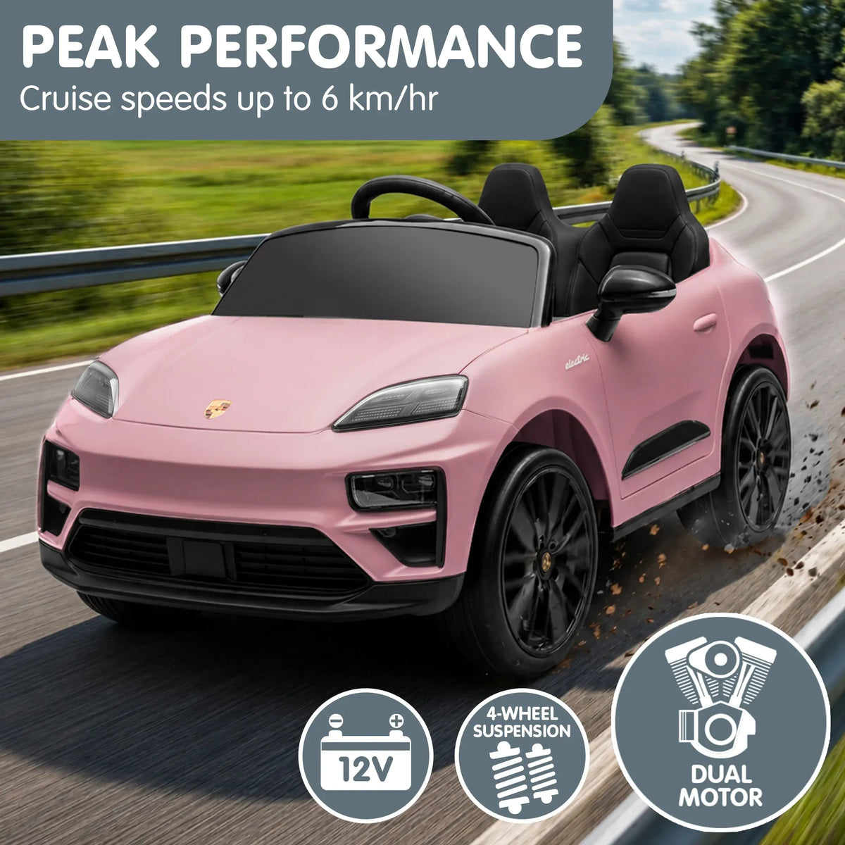 Porsche Macan Turbo EV 12V Kids Electric Ride-On Car, Pink