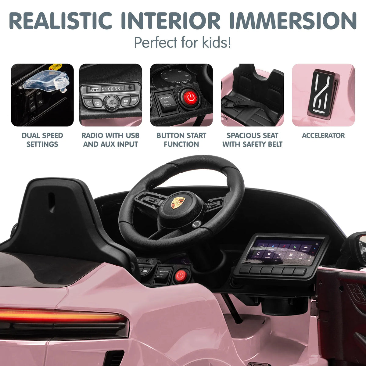 Porsche Macan Turbo EV 12V Kids Electric Ride-On Car, Pink
