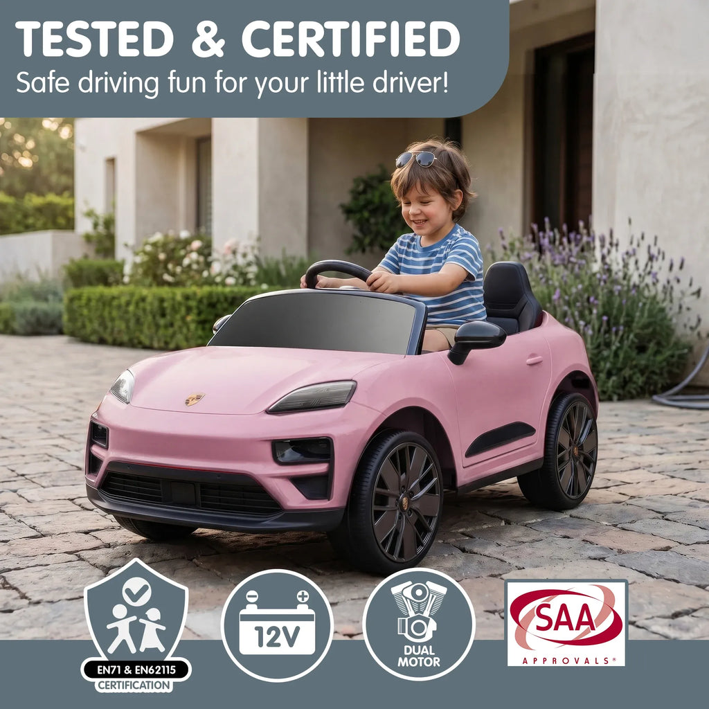 Porsche Macan Turbo EV 12V Kids Electric Ride-On Car, Pink