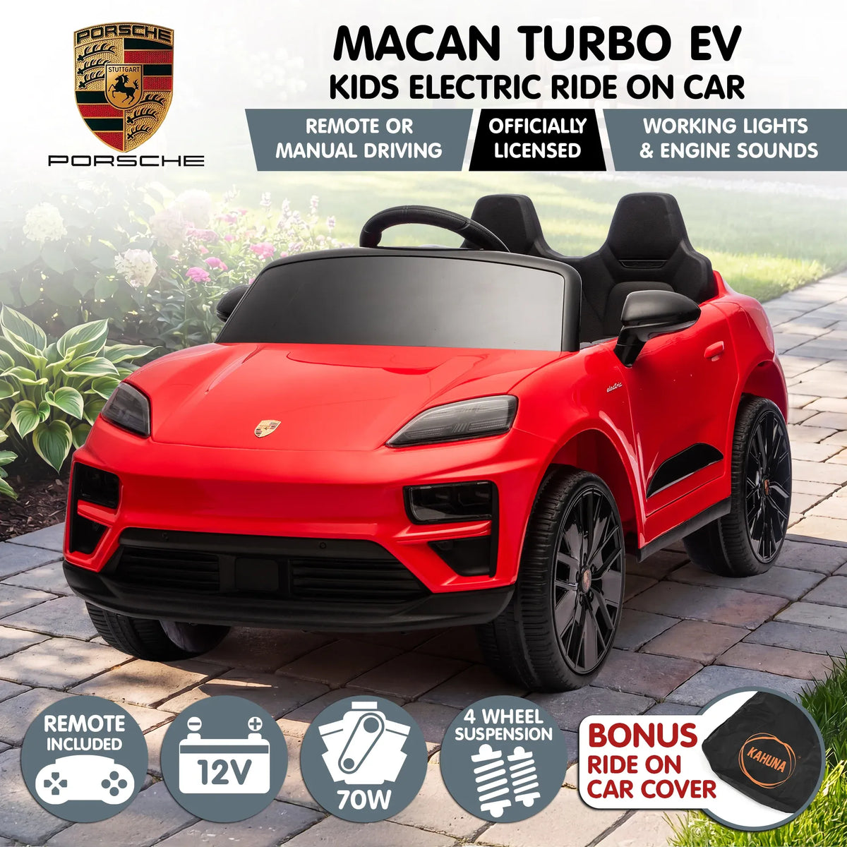 Porsche Macan Turbo EV 12V Kids Electric Ride-On Car, Red
