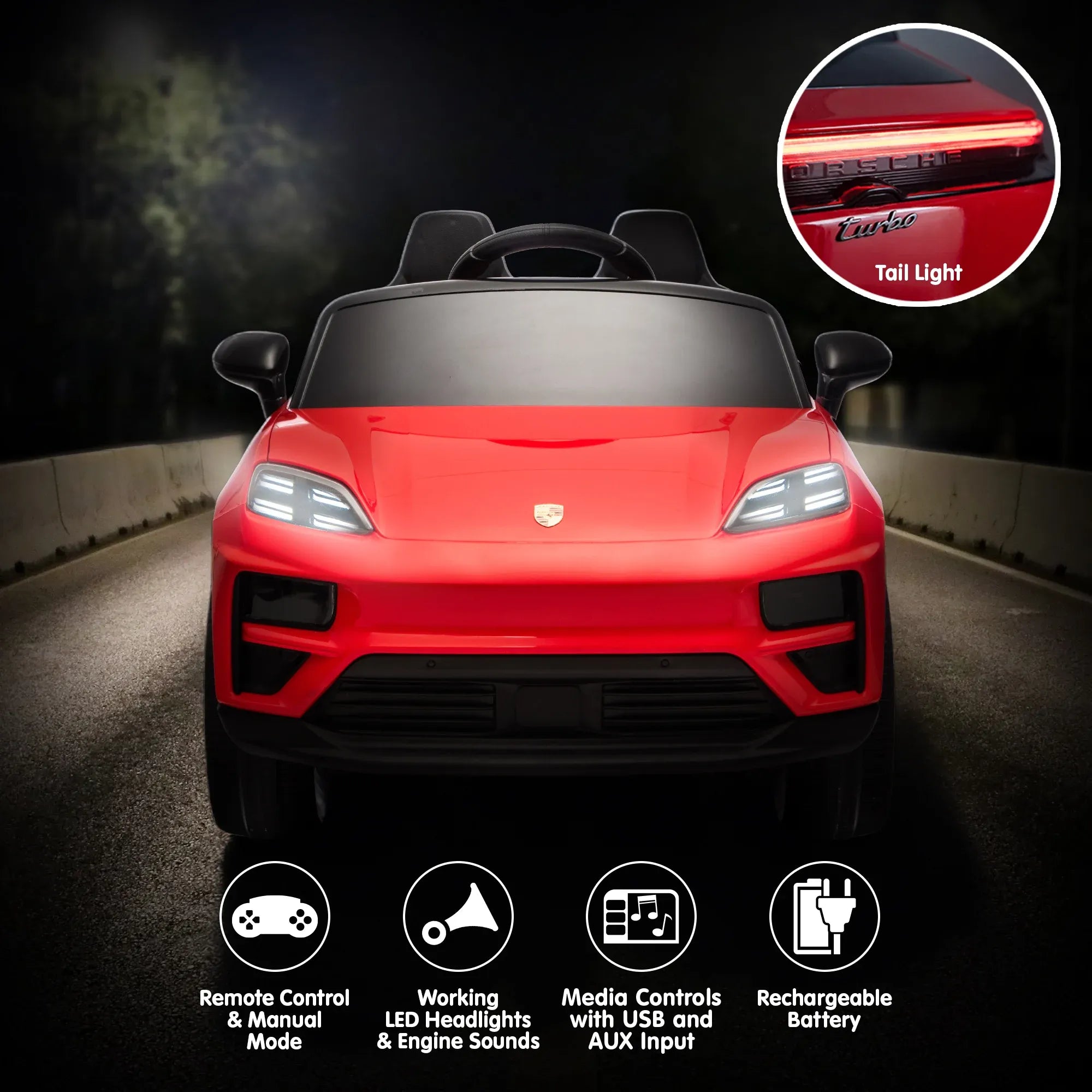 Porsche Macan Turbo EV 12V Kids Electric Ride-On Car, Red