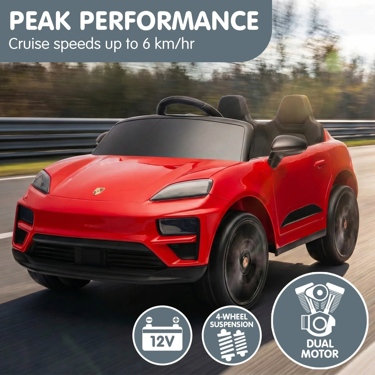 Porsche Macan Turbo EV 12V Kids Electric Ride-On Car, Red