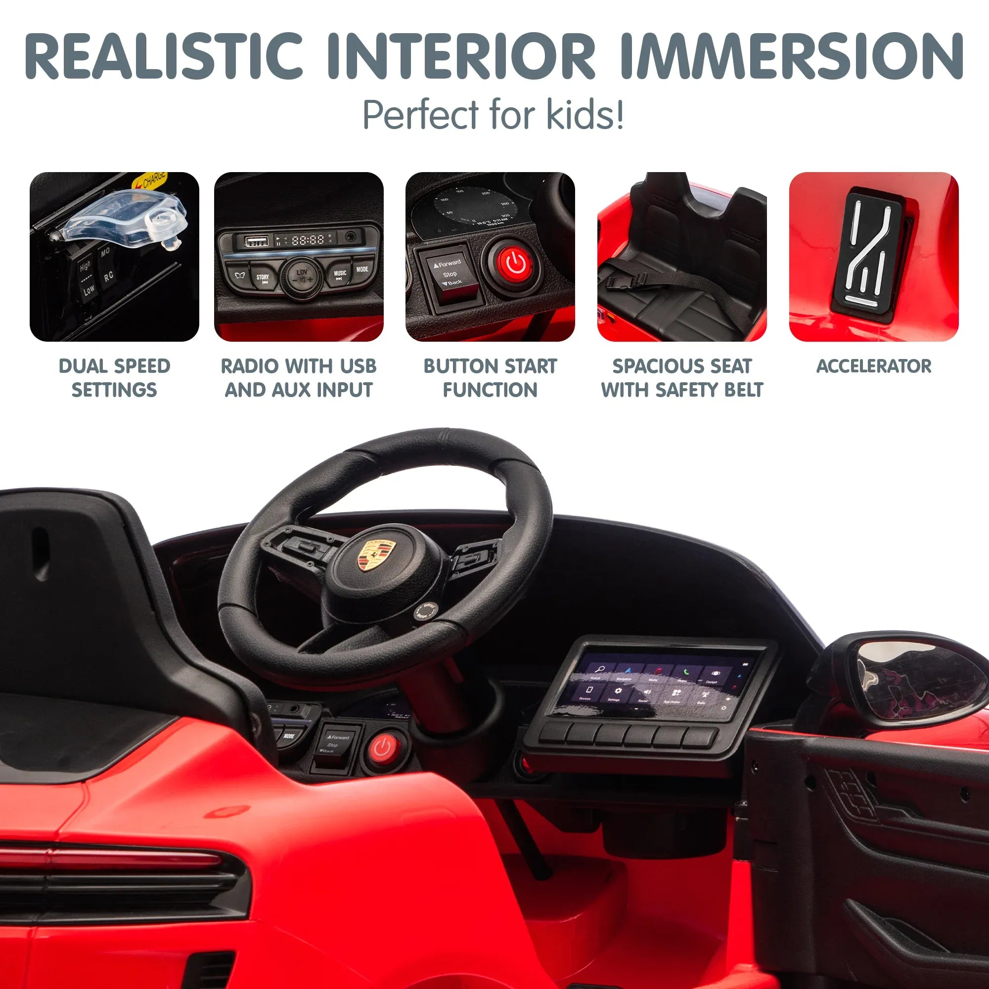 Porsche Macan Turbo EV 12V Kids Electric Ride-On Car, Red