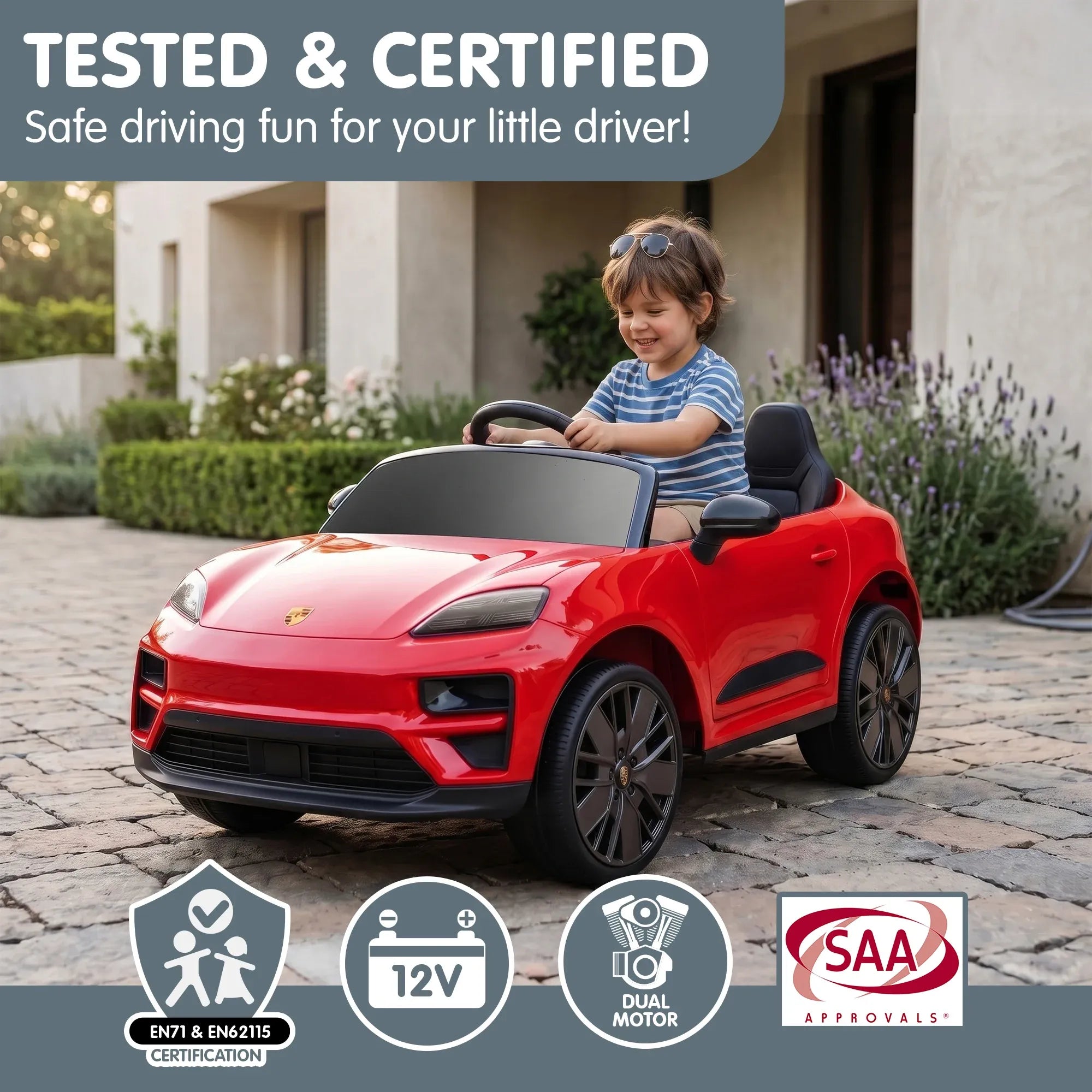 Porsche Macan Turbo EV 12V Kids Electric Ride-On Car, Red