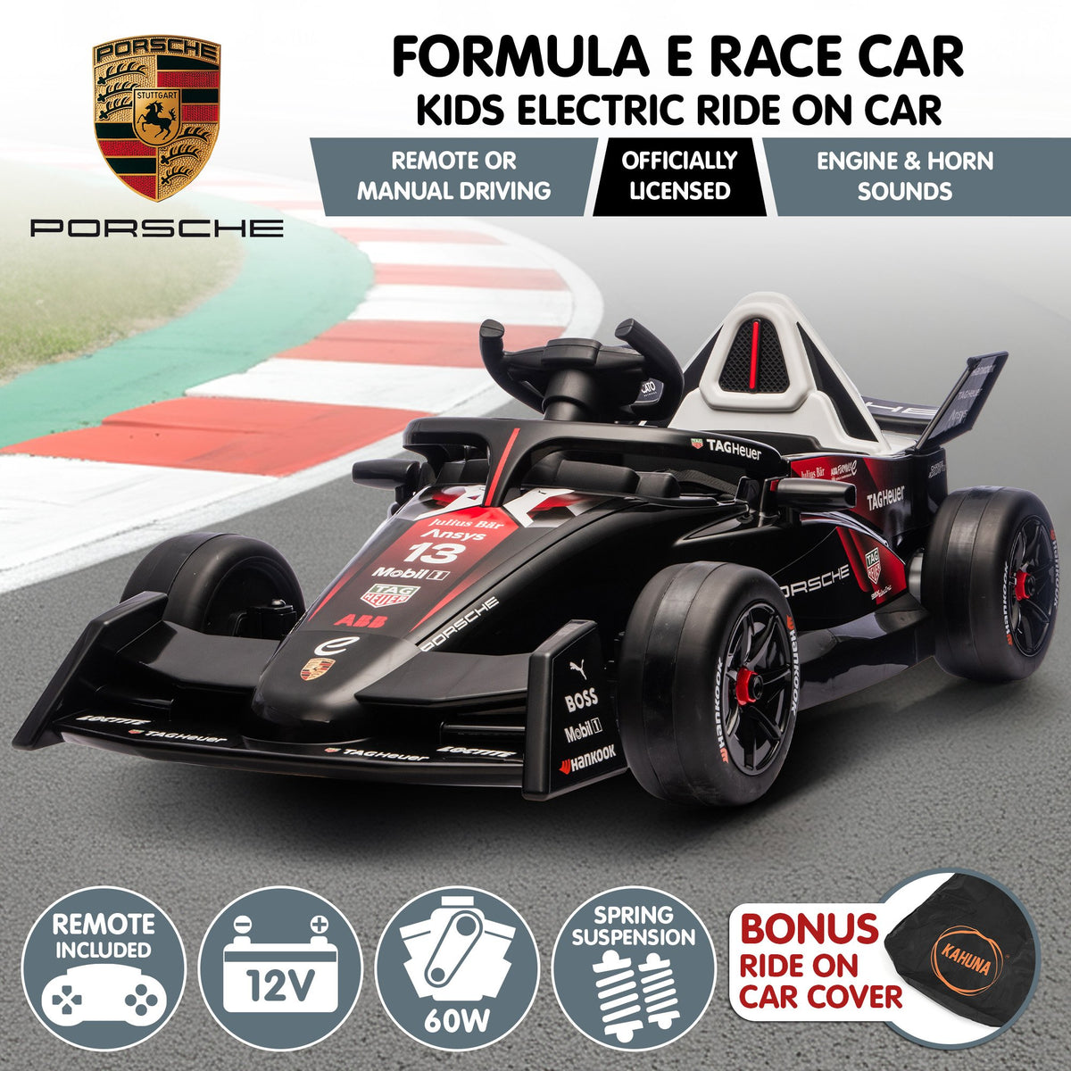 Porsche Formula E 12V Kids Electric Ride-On Car, Red