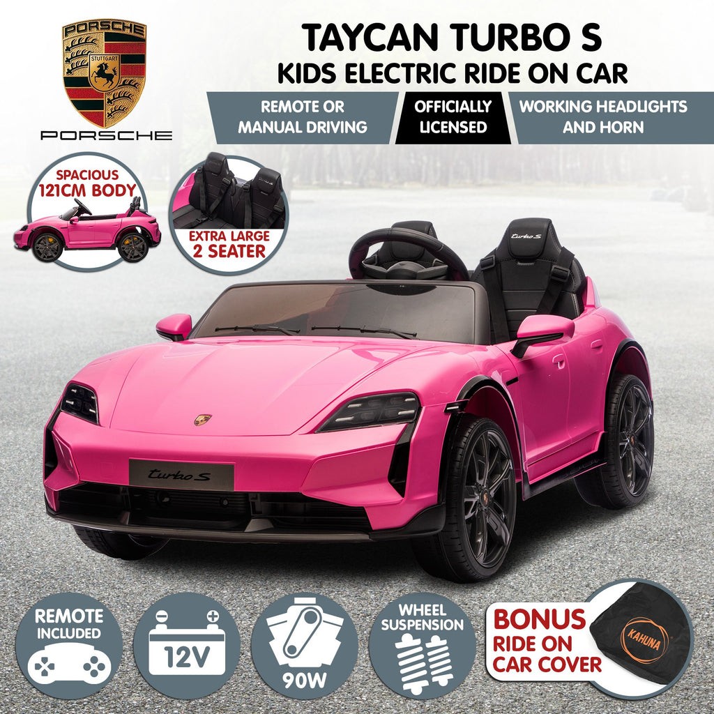Porsche Taycan Turbo S 12V Kids Electric Ride-On Car, Pink