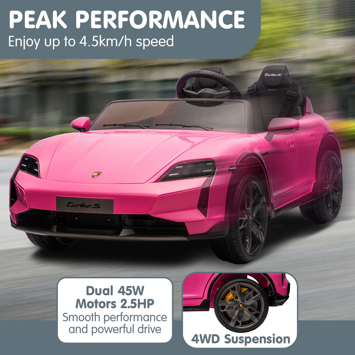 Porsche Taycan Turbo S 12V Kids Electric Ride-On Car, Pink