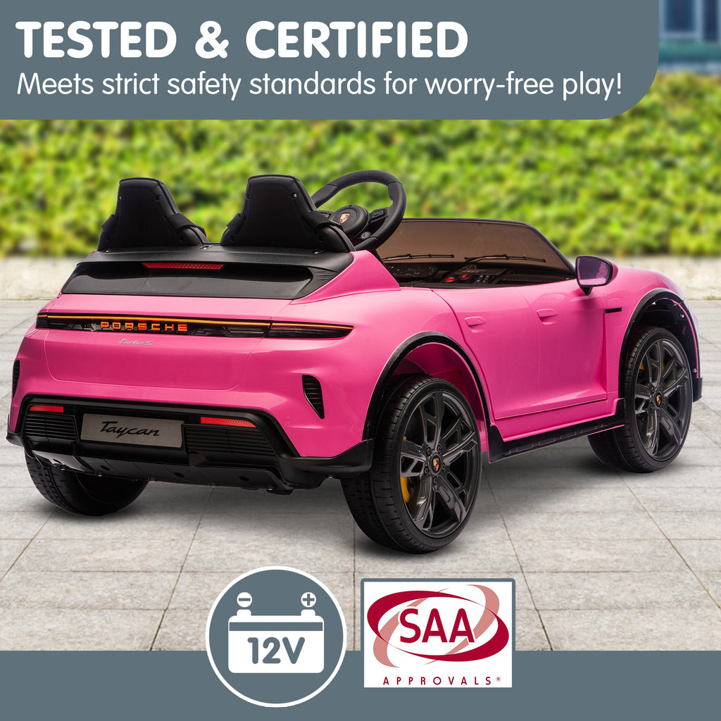 Porsche Taycan Turbo S 12V Kids Electric Ride-On Car, Pink
