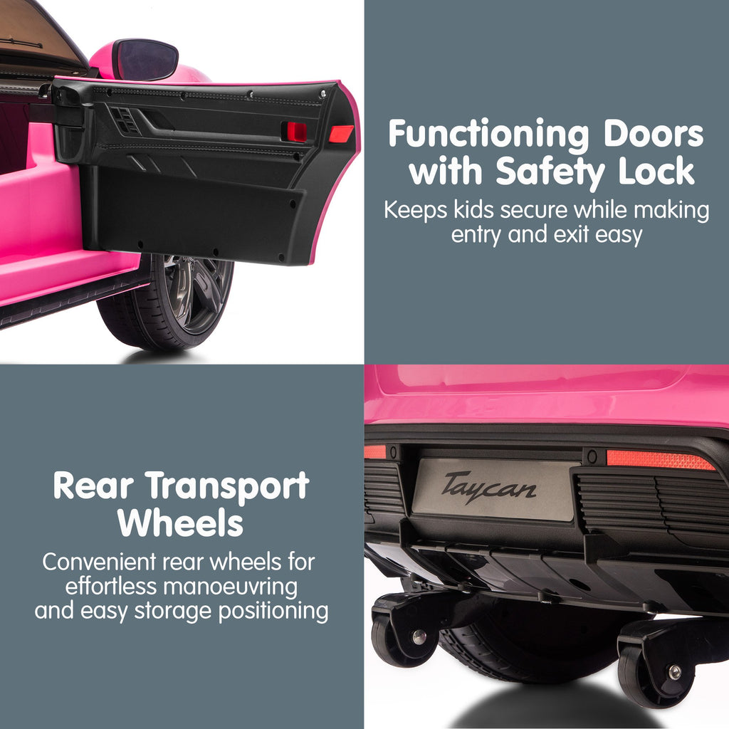Porsche Taycan Turbo S 12V Kids Electric Ride-On Car, Pink