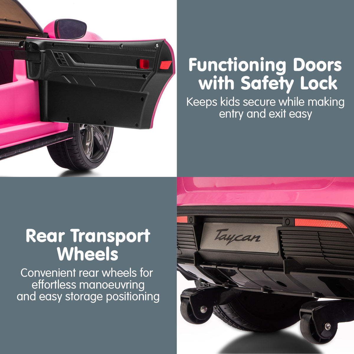 Porsche Taycan Turbo S 12V Kids Electric Ride-On Car, Pink