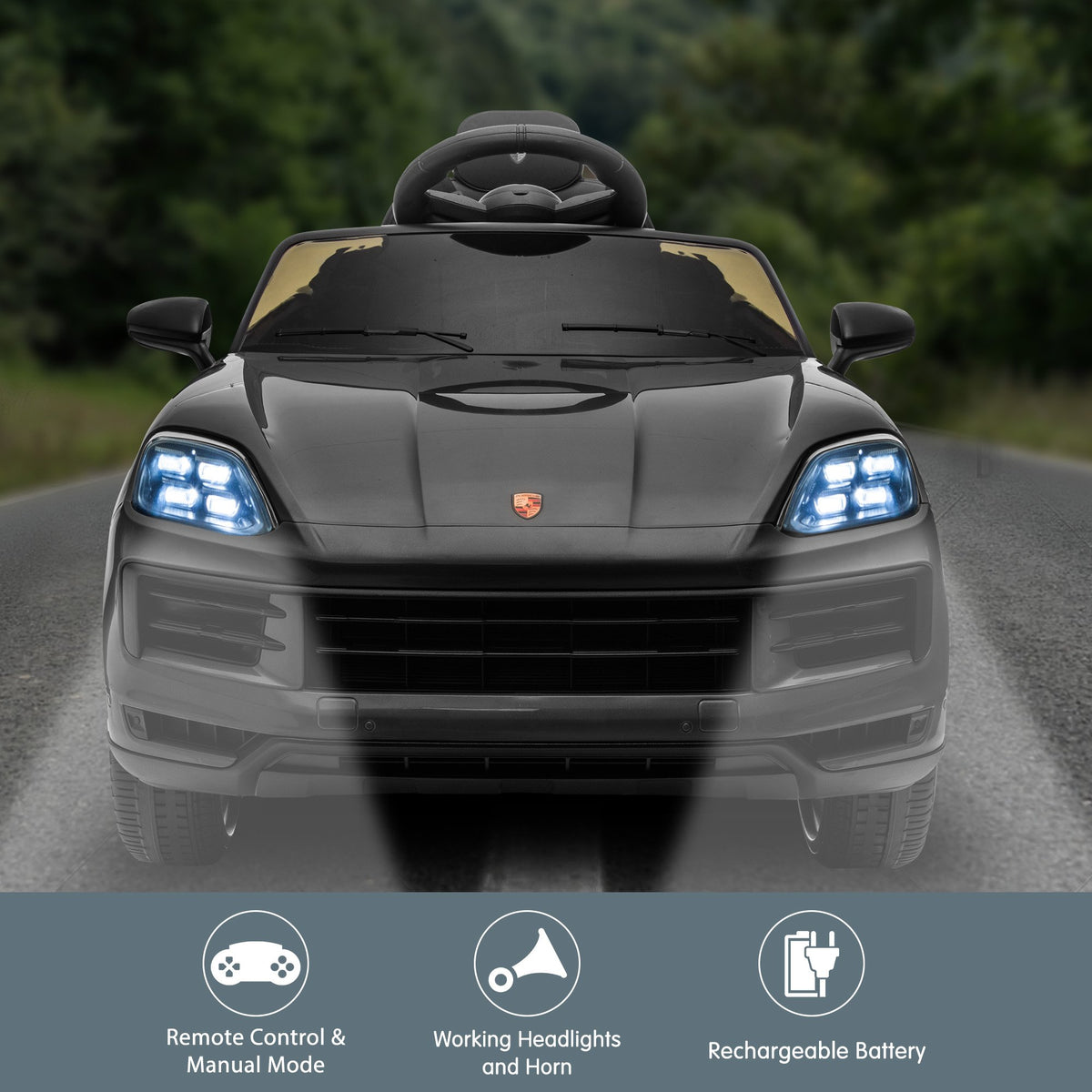 Porsche Cayenne E-Hybrid Coupe 12V Kids Electric Ride-On Car, Black