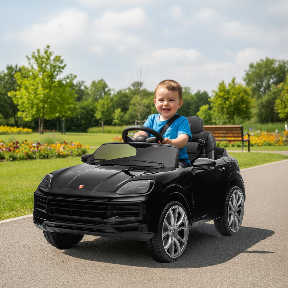 Porsche Cayenne E-Hybrid Coupe 12V Kids Electric Ride-On Car, Black