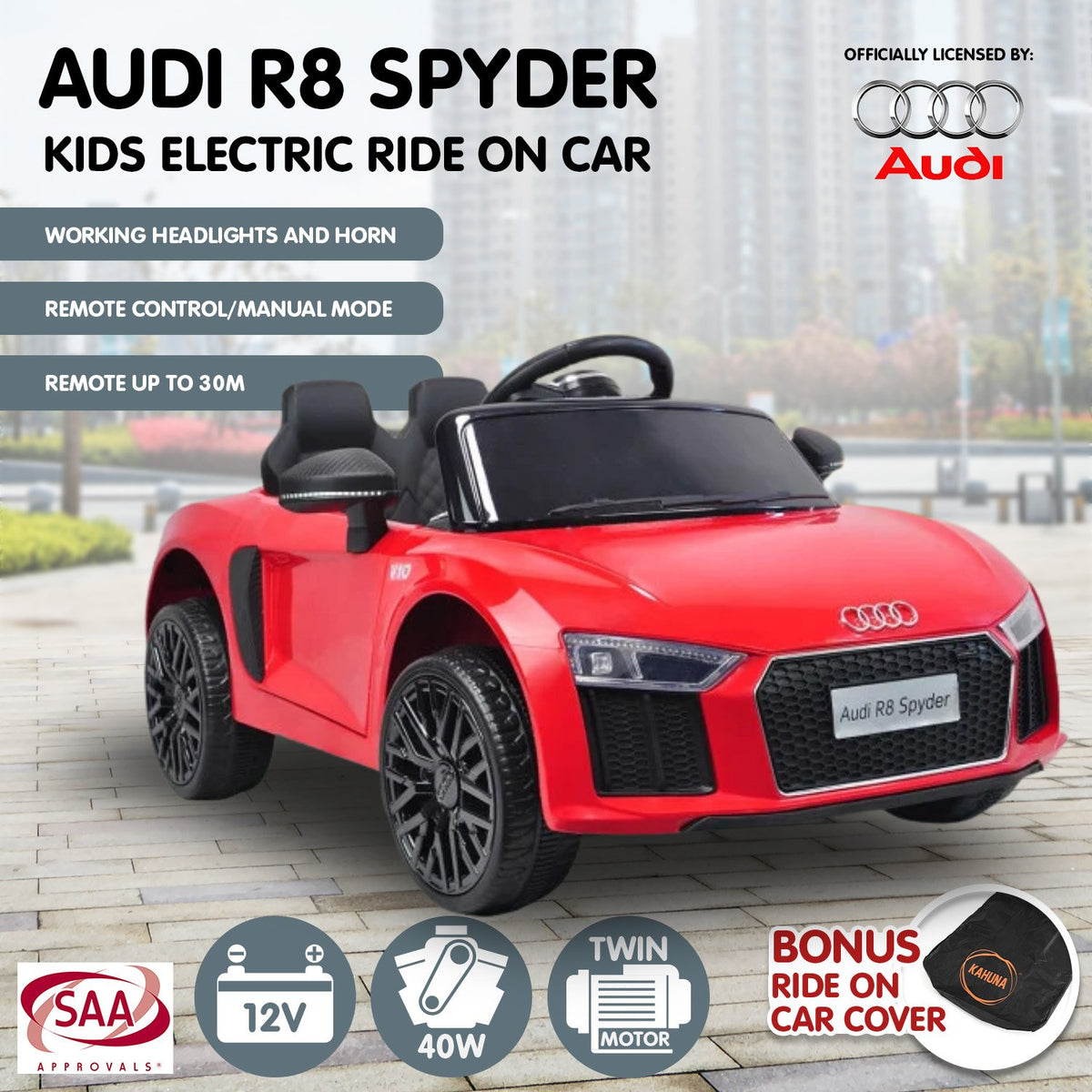 Audi R8 Spyder 6V Kids Electric Ride-On Car, Red