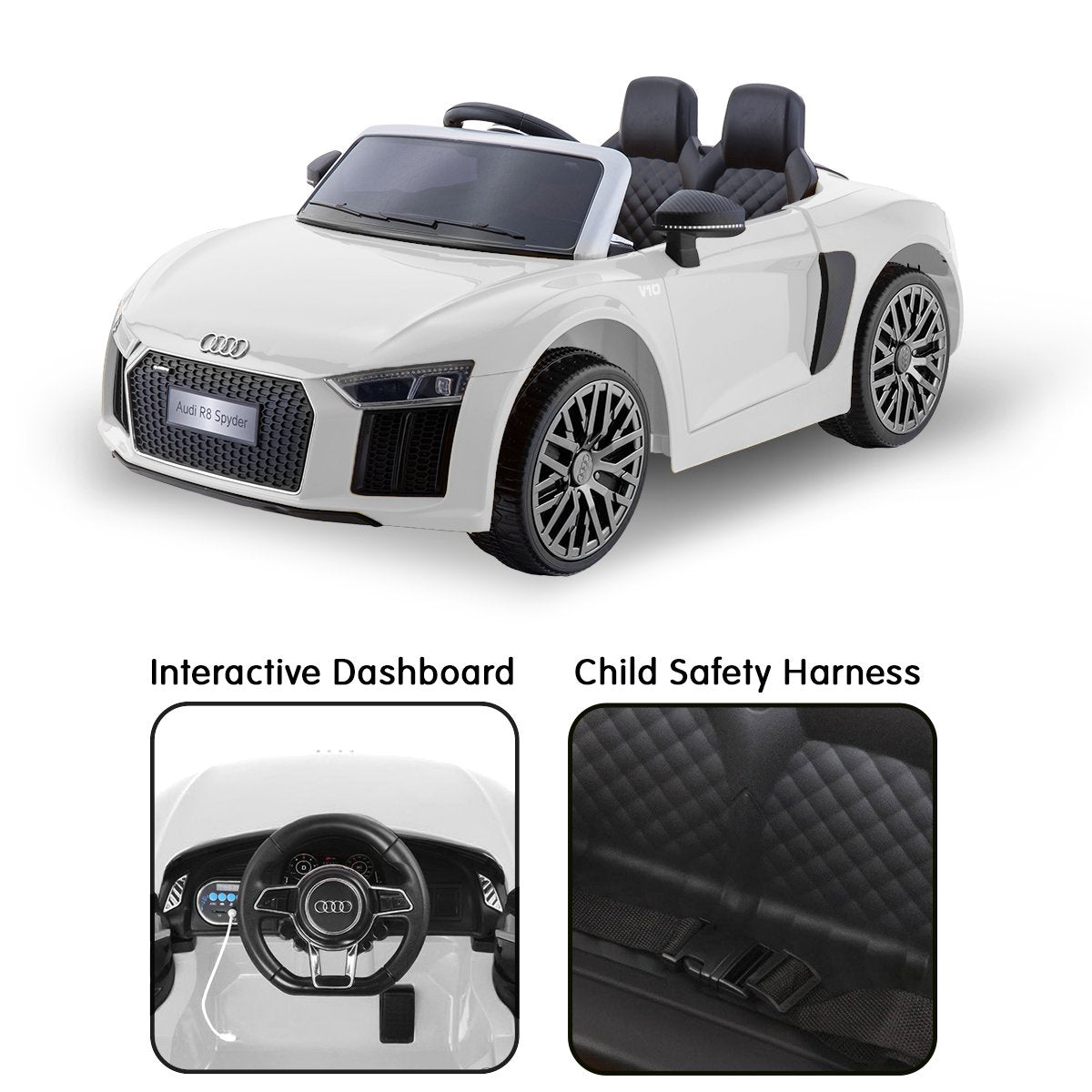 Audi R8 Spyder 6V Kids Electric Ride-On Car, White