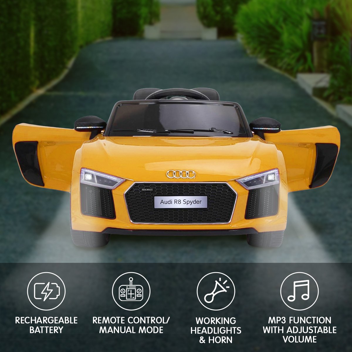 Audi R8 Spyder 6V Kids Electric Ride-On Car, Yellow