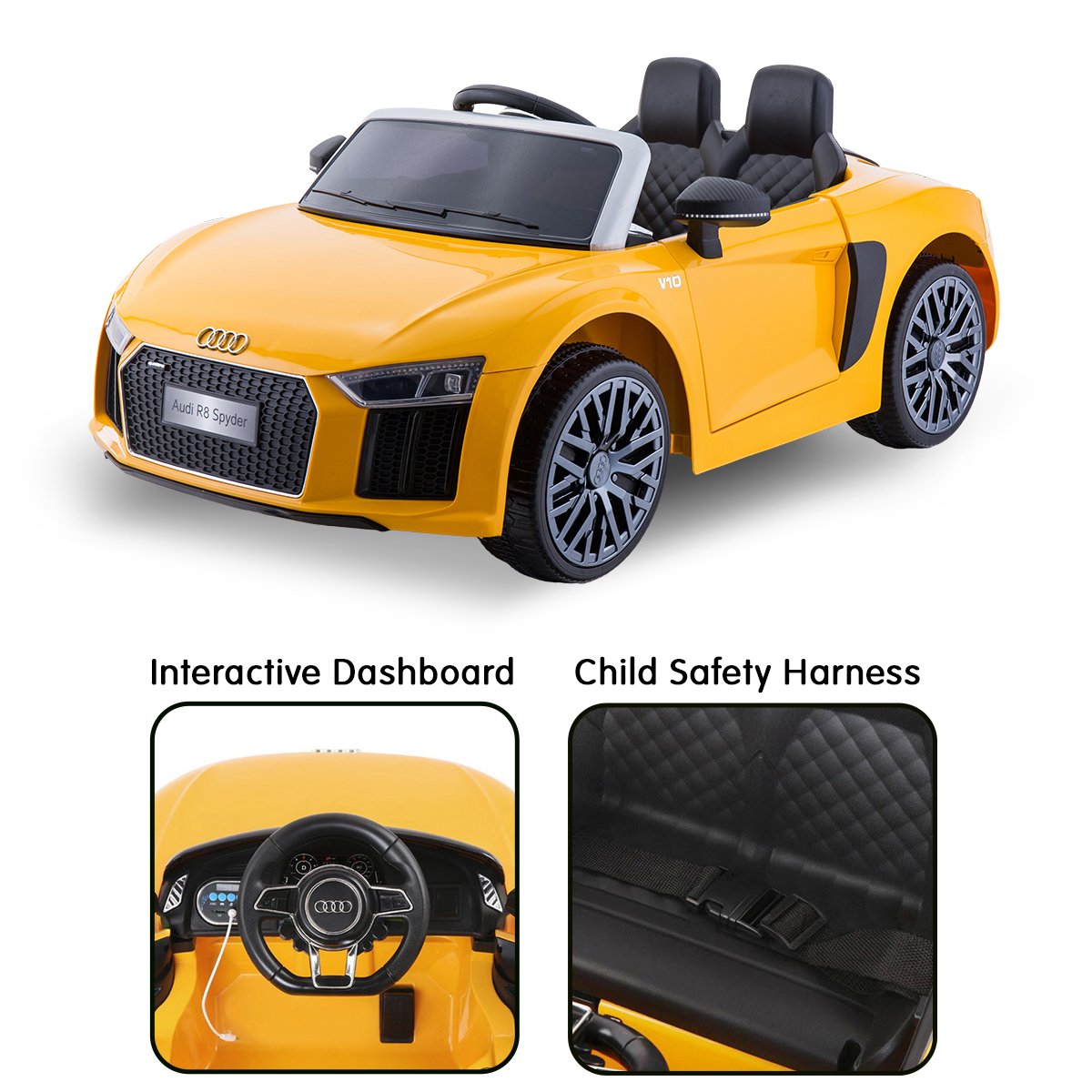 Audi R8 Spyder 6V Kids Electric Ride-On Car, Yellow