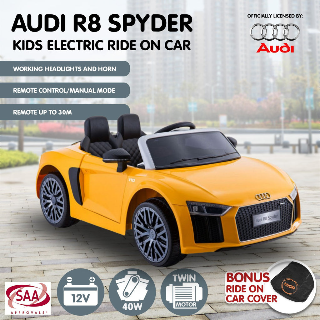 Audi R8 Spyder 6V Kids Electric Ride-On Car, Yellow