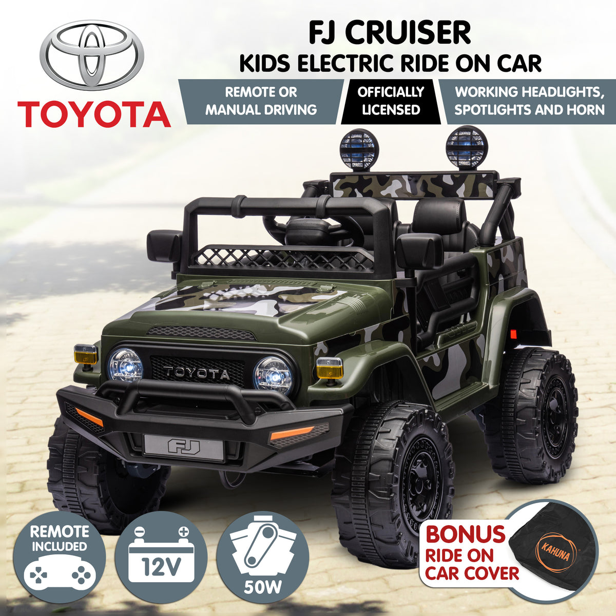 Toyota FJ Cruiser 12V Kids Electric Ride-On Car, Green