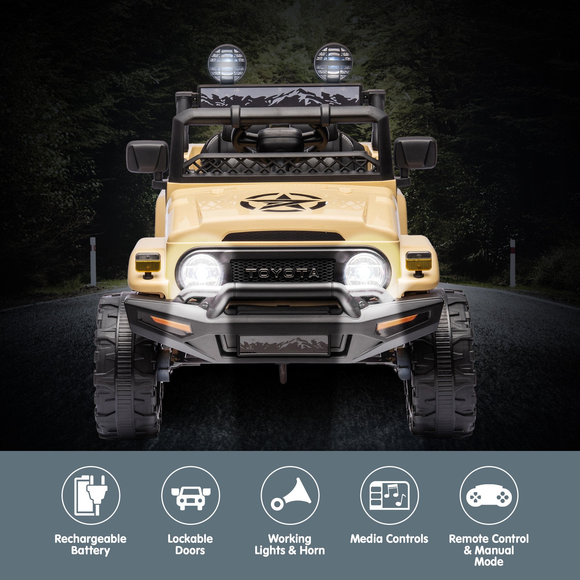 Toyota FJ Cruiser 12V Kids Electric Ride-On Car, Khaki