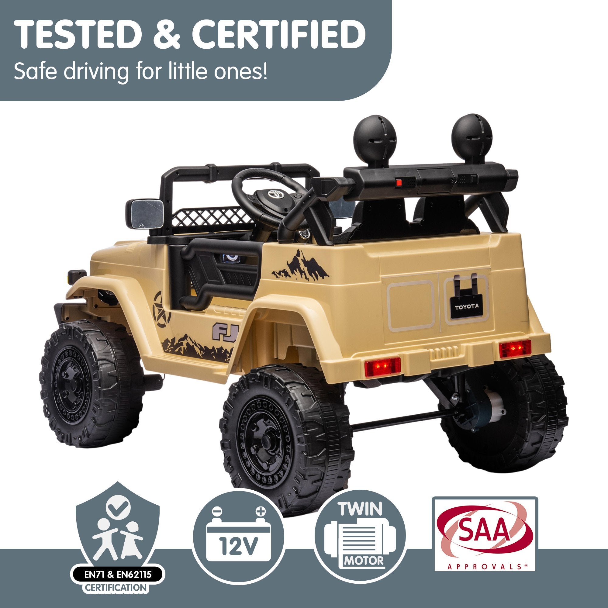 Toyota FJ Cruiser 12V Kids Electric Ride-On Car, Khaki